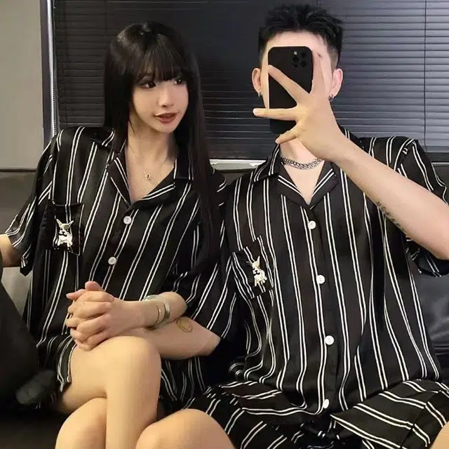 俏韵 翻领短袖可外穿家居服睡衣套装 男女同款