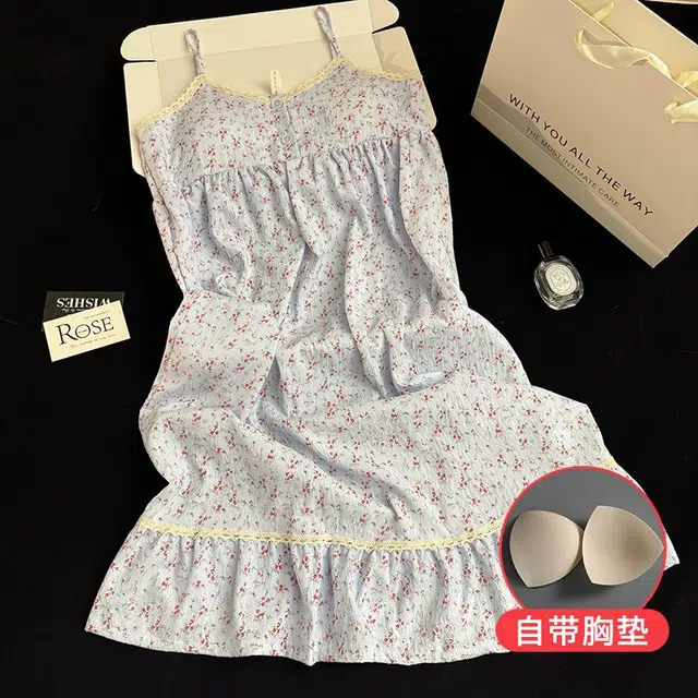 俏韵 圆领吊带夏季纯欲带胸垫甜美可爱薄款家居服可外穿睡裙 女款