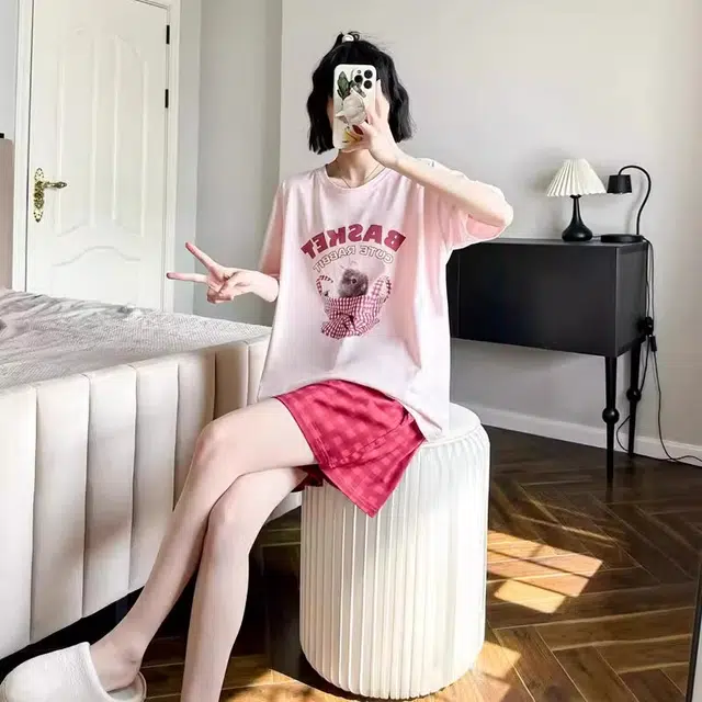 俏韵 时尚透气简约亲肤家居服短袖三分裤夏季睡衣套装 女款