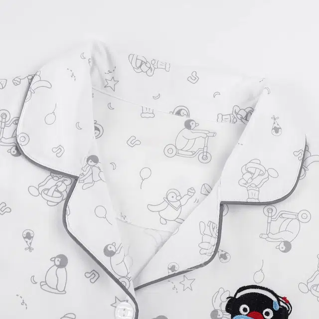 俏韵 翻领卡通企鹅短袖三分裤薄款可爱家居服可外穿夏季睡衣套装 女款