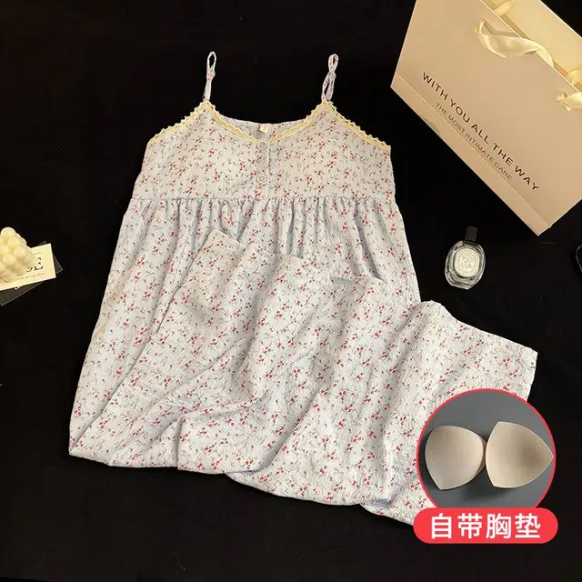 俏韵 圆领吊带夏季纯欲带胸垫甜美可爱薄款家居服可外穿睡裙 女款