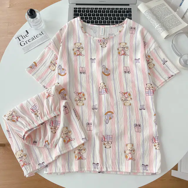 俏韵 圆领卡通小熊夏季云朵棉甜美可爱短袖短裤休闲舒适薄款家居服可外穿睡衣套装 女款