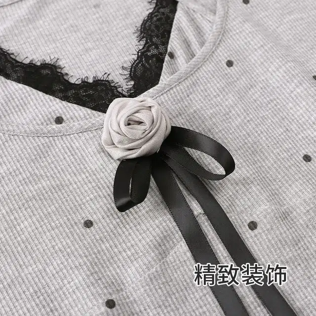 俏韵 纯欲风挂脖短袖甜美家居服睡衣套装 女款 灰色