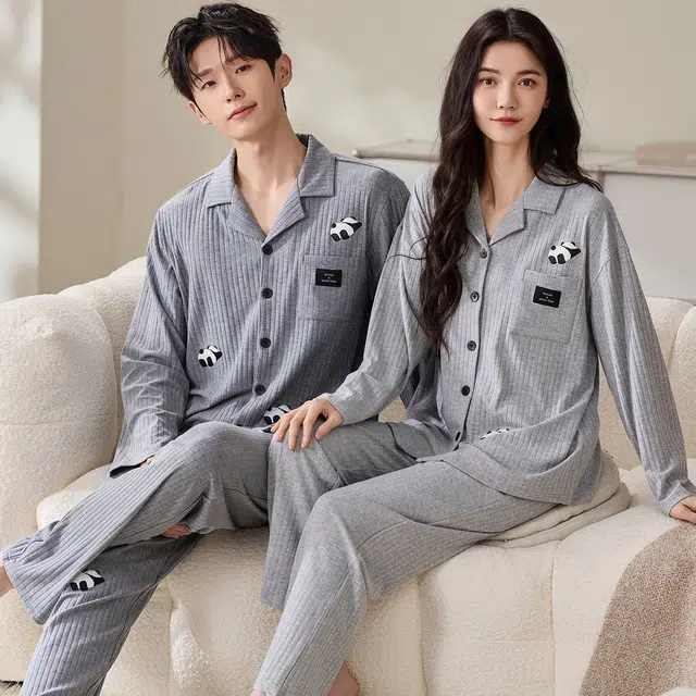 俏韵 翻领卡通春秋季简约长袖长裤甜美舒适休闲家居服可外穿睡衣套装 男女同款