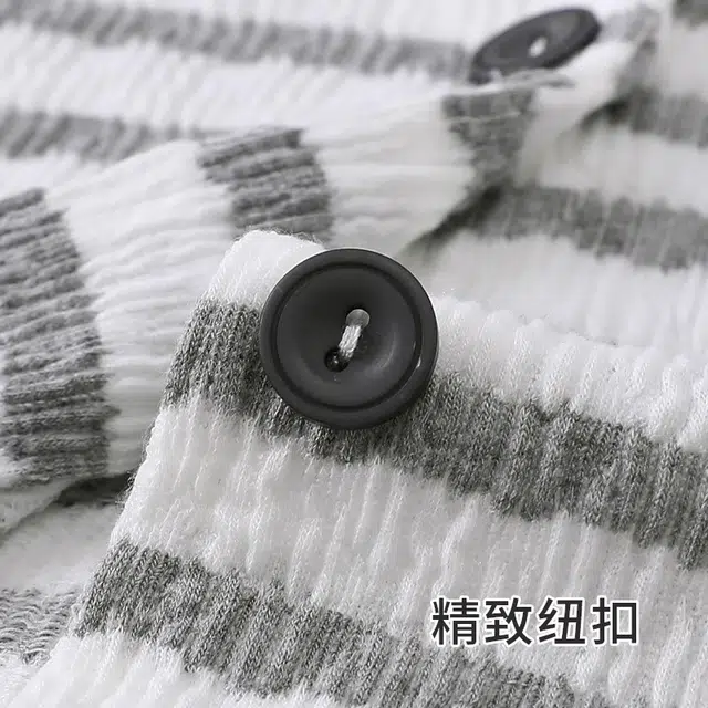 俏韵 条纹甜美带胸垫短袖家居服可外穿睡衣套装 女款 灰色