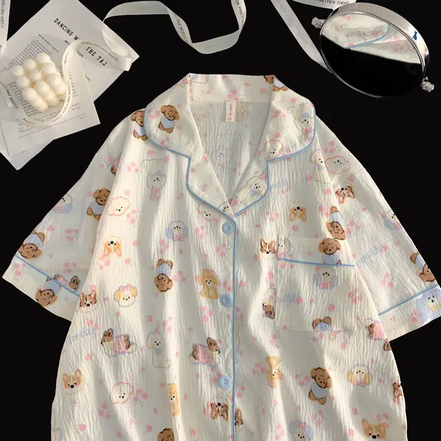 俏韵 翻领卡通夏季云朵棉短袖短裤甜美可爱舒适休闲薄款家居服可外穿睡衣套装 女款