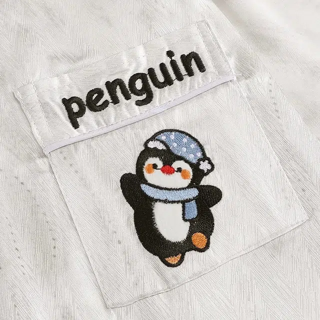 俏韵 翻领冰丝凉感可爱企鹅短袖长裤三件套家居服可外穿夏季睡衣套装 男女同款