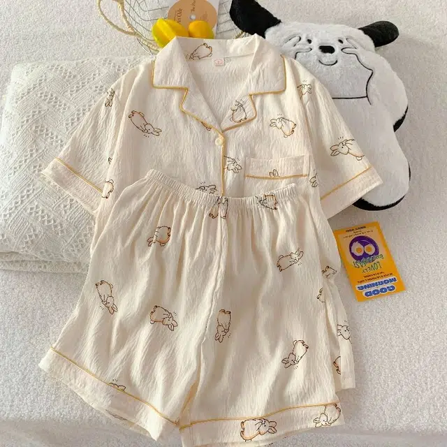 俏韵 翻领卡通夏季云朵棉短袖短裤甜美可爱舒适薄款家居服可外穿睡衣套装 女款