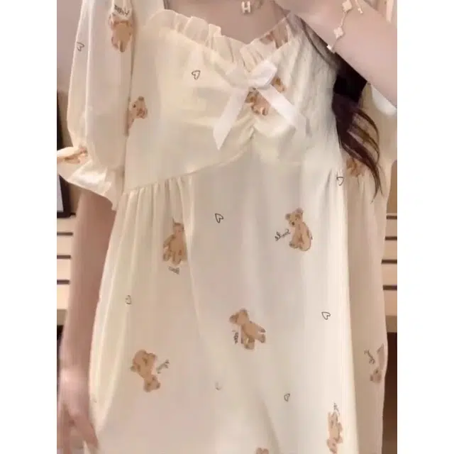 俏韵 卡通小熊甜美可爱带胸垫短袖家居服睡裙 女款