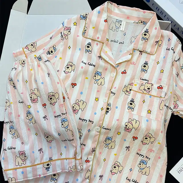 俏韵 翻领卡通夏季云朵棉甜美短袖短裤舒适薄款家居服可外穿睡衣套装 女款