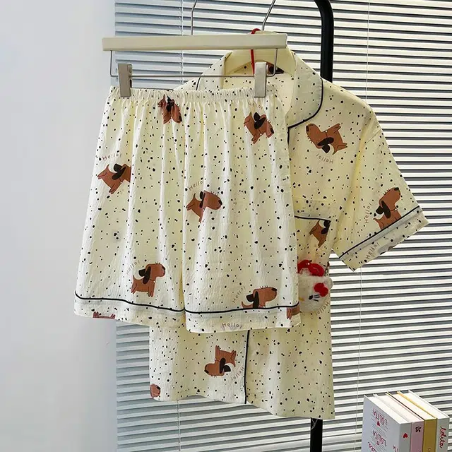 俏韵 翻领夏季卡通云朵棉舒适短袖短裤甜美薄款家居服可外穿睡衣套装 女款