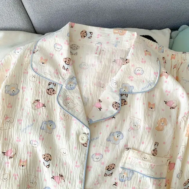 俏韵 翻领卡通春秋季云朵棉长袖长裤甜美印花可爱薄款家居服可外穿睡衣套装 女款