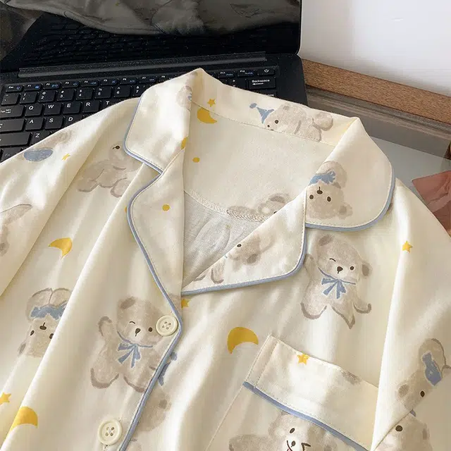 俏韵 舒适亲肤小熊短袖可爱家居服睡衣套装 女款 杏色