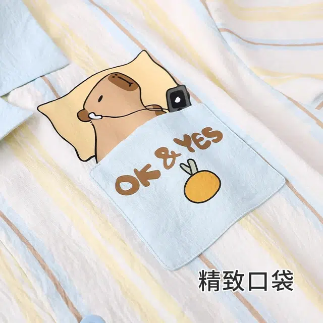 俏韵 翻领卡通短袖可爱薄款家居服可外穿夏季睡衣套装 男女同款