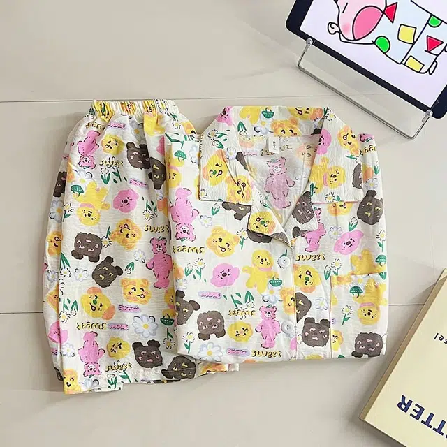 俏韵 翻领卡通夏季云朵棉舒适甜美短袖短裤薄款家居服可外穿睡衣套装 女款