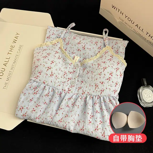 俏韵 圆领吊带夏季纯欲带胸垫甜美可爱薄款家居服可外穿睡裙 女款