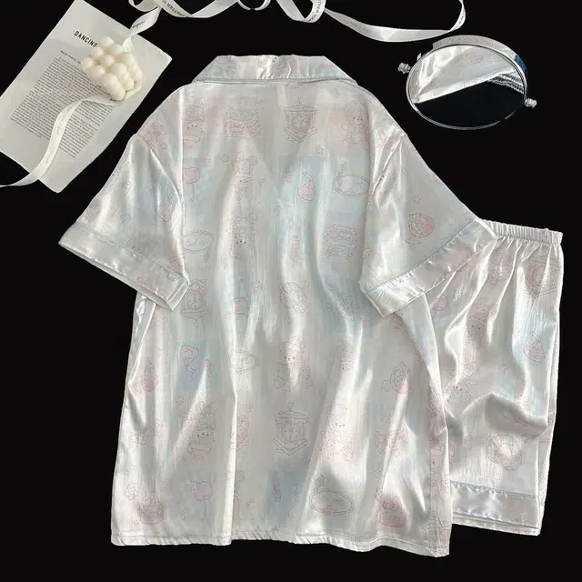 俏韵 翻领卡通夏季冰丝甜美短袖短裤休闲舒适薄款家居服可外穿睡衣套装 女款