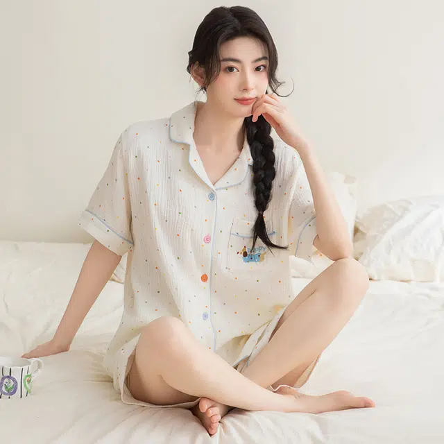 俏韵 卡通腊肠狗印花翻领短袖可爱家居服可外穿睡衣套装 女款