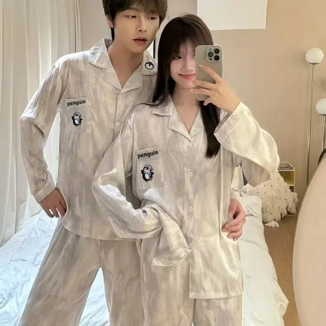 俏韵 翻领卡通春秋季冰丝休闲长袖长裤甜美舒适薄款家居服可外穿睡衣套装 男女同款