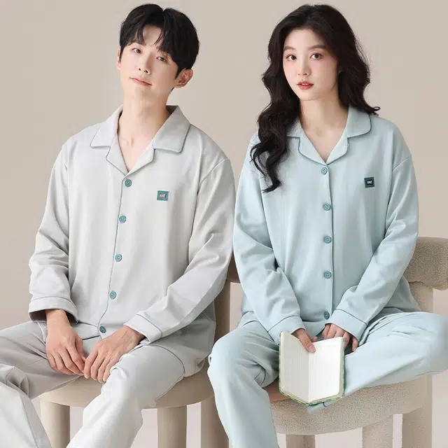 俏韵 翻领春秋季纯棉简约长袖长裤甜美舒适休闲高级家居服可外穿睡衣套装 男女同款