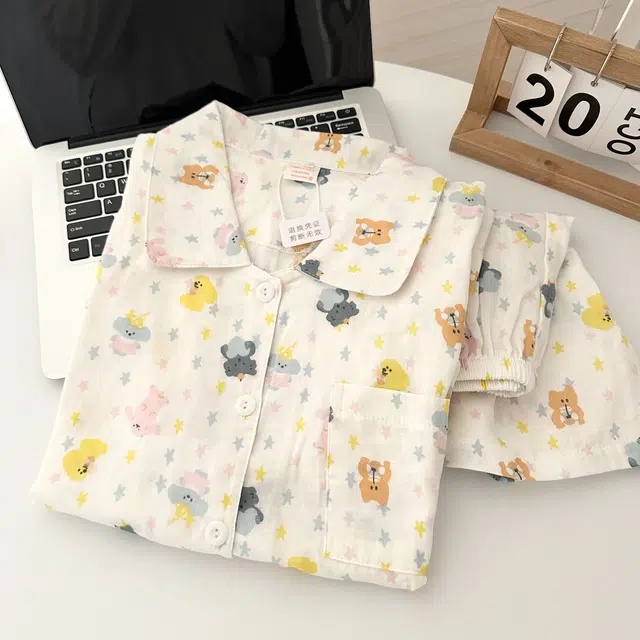 俏韵 翻领卡通动物夏季甜美可爱短袖短裤夏天休闲舒适薄款家居服可外穿睡衣套装 女款