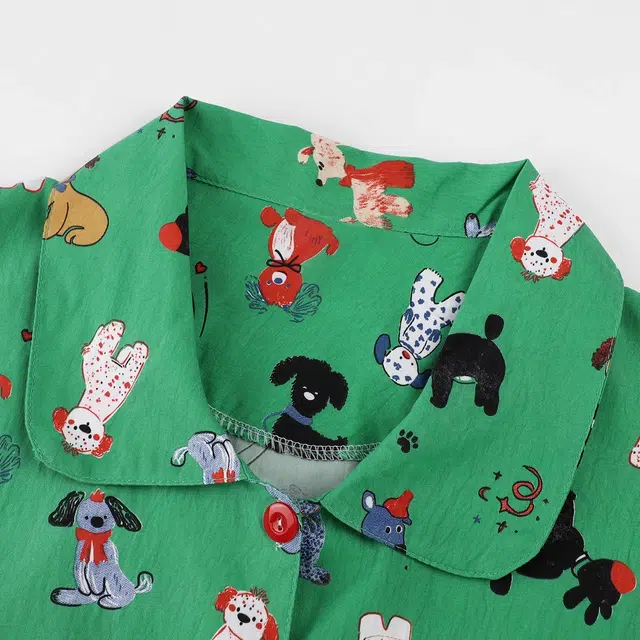 俏韵 翻领卡通小狗乐园甜美短袖薄款家居服可外穿睡衣套装 女款