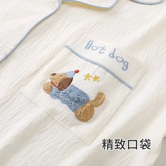 俏韵 翻领卡通短袖薄款舒适家居服可外穿睡衣套装 男女同款