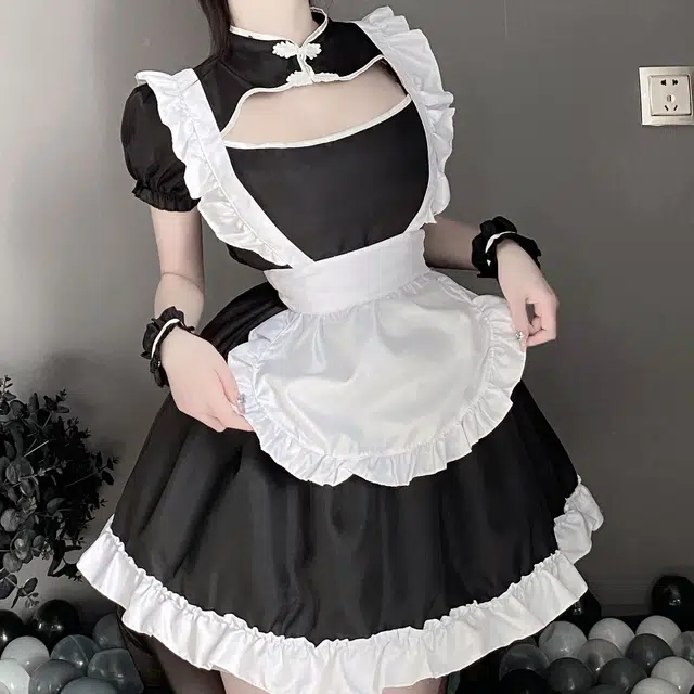 妃优怡  甜心黑白旗袍女仆 纯欲中国风服装