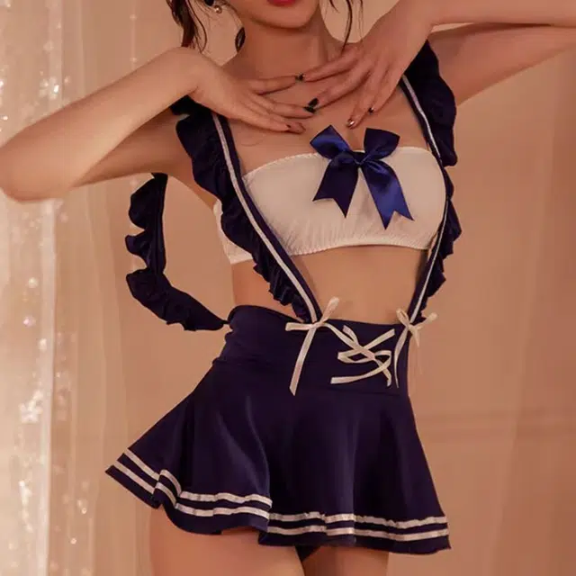 舒汐  情趣内衣性感小胸诱惑裹胸背带裙角色扮演秋冬抹胸露腰装