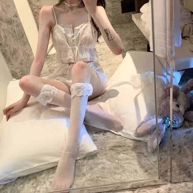 舒汐  情趣内衣纯欲吊带短裤套装白色少女睡衣灯笼裤性感家居套装