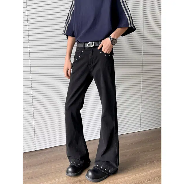 寻星记 美式复古小众潮流铆钉设计感微喇弯刀与直筒牛仔裤 男女同款