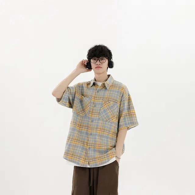 宾力克 美式潮牌宽松休闲日常通勤舒适百搭翻领短袖衬衫 男女同款