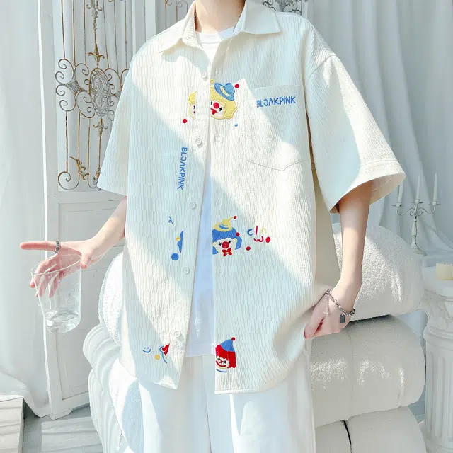 宾力克 美式小众高级感时尚潮流翻领百搭短袖衬衫 男女同款