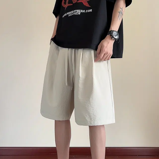 宾力克 美式高街复古简约纯色基础款五分裤潮牌宽松日常户外通勤薄款百搭运动休闲短裤 男女同款