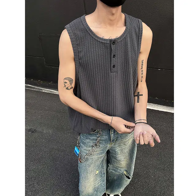 宾力克 美式复古百搭高级感短袖背心 男女同款