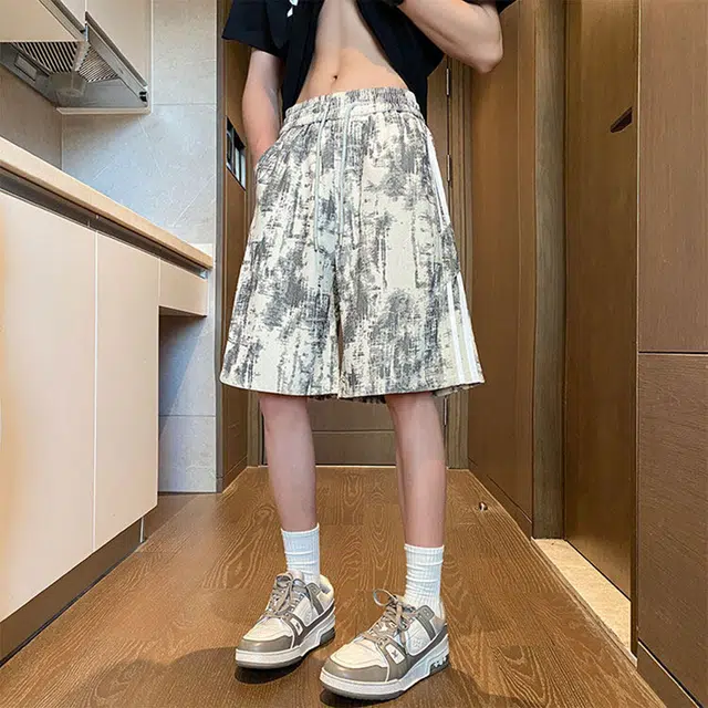 宾力克 美式复古冰丝速干三条杠设计无性别主义时尚潮流日常通勤百搭宽松舒适系带休闲短裤 男女同款