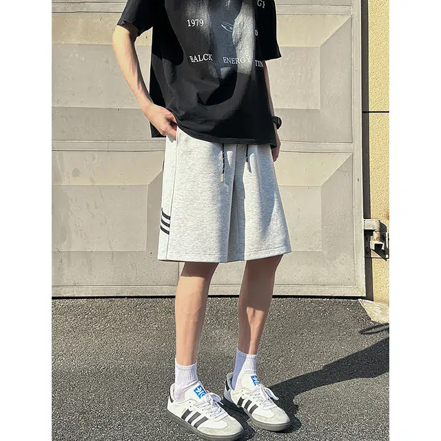 宾力克 美式条纹宽松垂感五分裤休闲短裤 男女同款