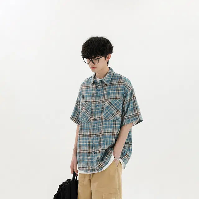 宾力克 美式潮牌宽松休闲日常通勤舒适百搭翻领短袖衬衫 男女同款