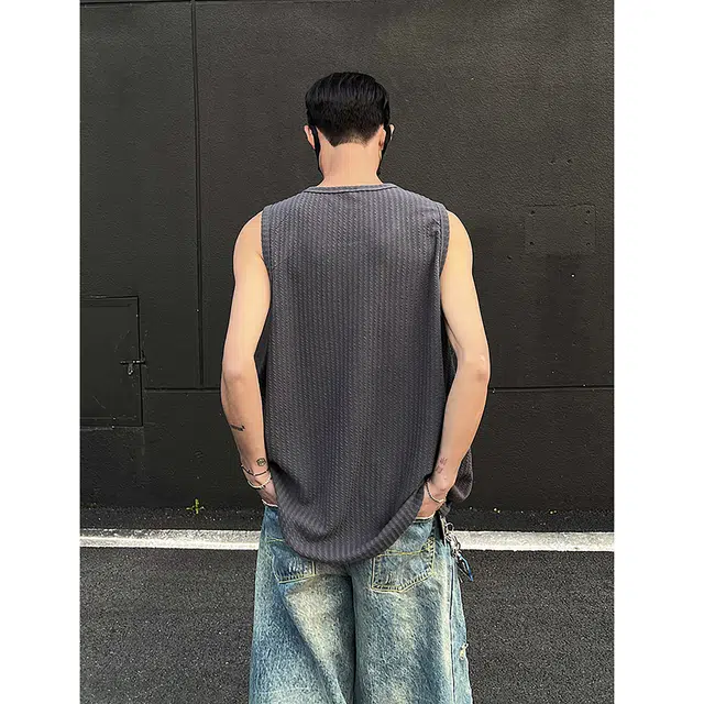 宾力克 美式复古百搭高级感短袖背心 男女同款
