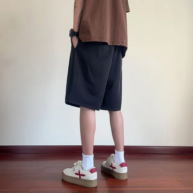 宾力克 美式高街复古简约纯色基础款五分裤潮牌宽松日常户外通勤薄款百搭运动休闲短裤 男女同款