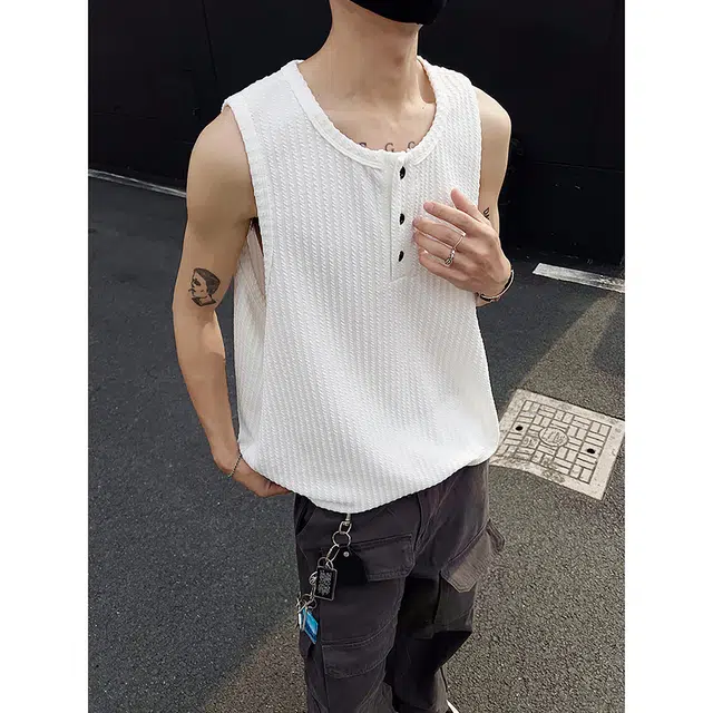 宾力克 美式复古百搭高级感短袖背心 男女同款