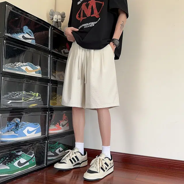 宾力克 美式高街复古简约纯色基础款五分裤潮牌宽松日常户外通勤薄款百搭运动休闲短裤 男女同款
