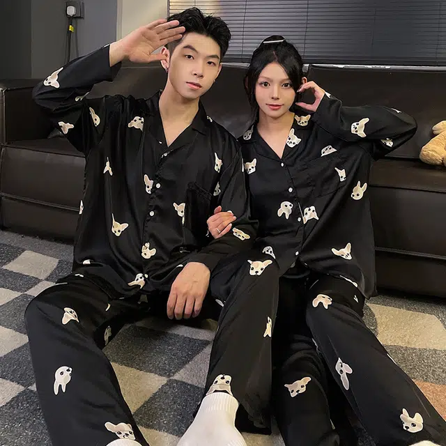 俏韵 休闲舒适长袖薄款可爱家居服睡衣套装 男女同款