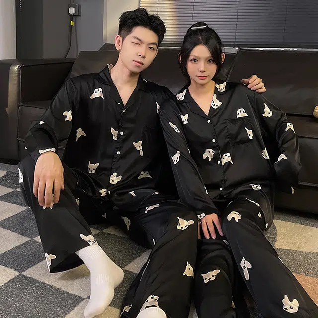 俏韵 休闲舒适长袖薄款可爱家居服睡衣套装 男女同款