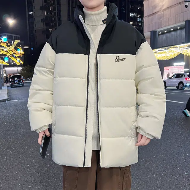 双星八特 美式高街潮流字母印花立体拼接色块休闲宽松时尚百搭舒适垂感无性别主义户外运动日常通勤长袖棉服 男女同款