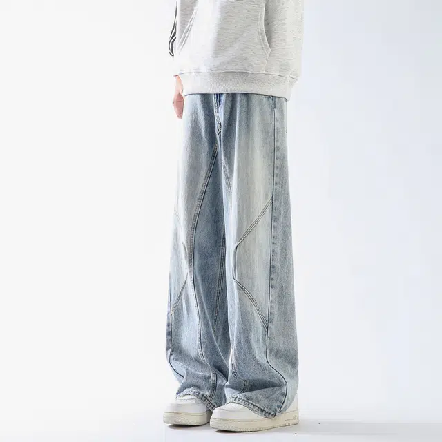 双星八特 美式高街复古做旧时尚潮流舒适百搭宽松休闲中腰垂感直筒牛仔裤 男女同款