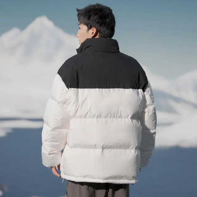 双星八特 美式高街潮流字母仿刺绣拼接色块宽松时尚百搭舒适保暖防风无性别主义户外休闲长袖羽绒服 男女同款
