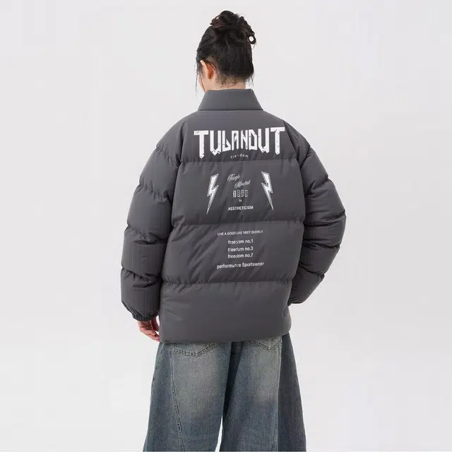 图兰朵 美式高街潮牌字母印花棉袄外套百搭休闲宽松保暖棉衣 男女同款