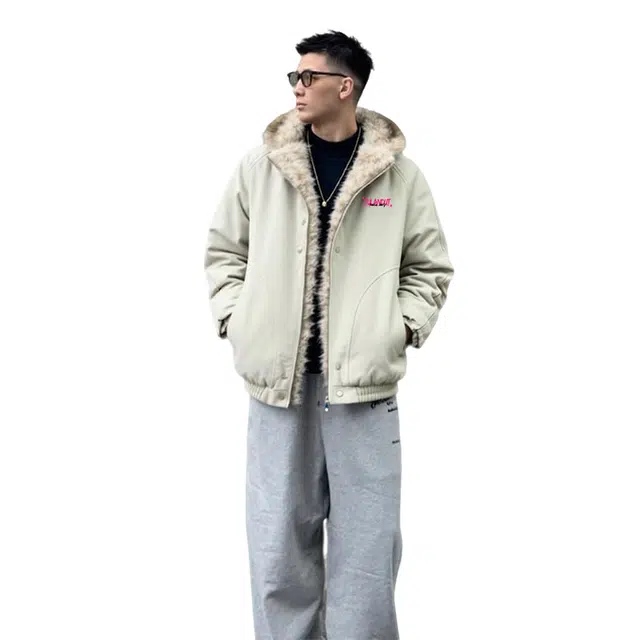 图兰朵 美式座山雕复古字母印花休闲运动宽松潮流高街百搭外穿加厚保暖舒适连帽外套棉服 男女同款