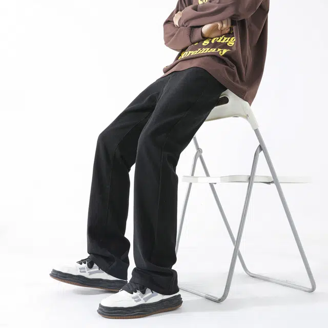 图兰朵 美式复古高街水洗做旧中腰舒适百搭通勤微喇弯刀牛仔裤 男女同款